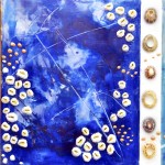 Intertidal Blues, Beeswax encaustic & limpet shells on wood, 2013, 12" x 24" x 2"
