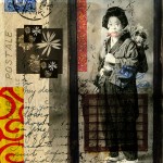 The Japanese Flower Girl, Digital Montage on Fine Art Paper on Wood, 2014, 8" x 10" x 1.5"
